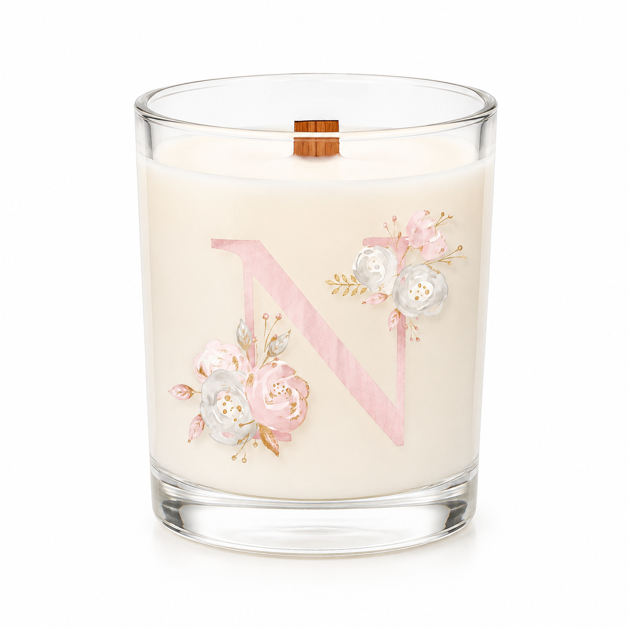N Harfli Çiçekli Soy Candle Vanilya - LK Lumière