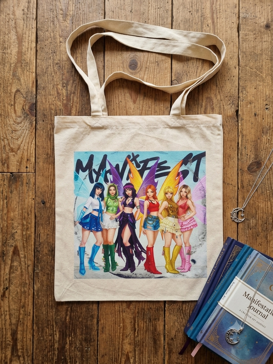 Manifest anime baskılı DTF bez çanta 35x40 cm